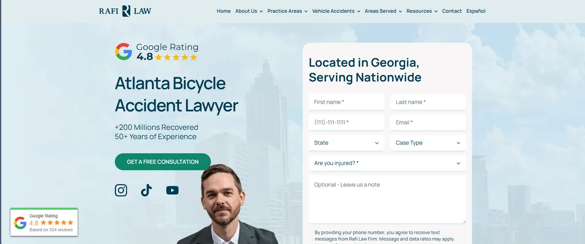 Snippet from Rafi Law's practice-area page for bicycle accidents in Atlanta